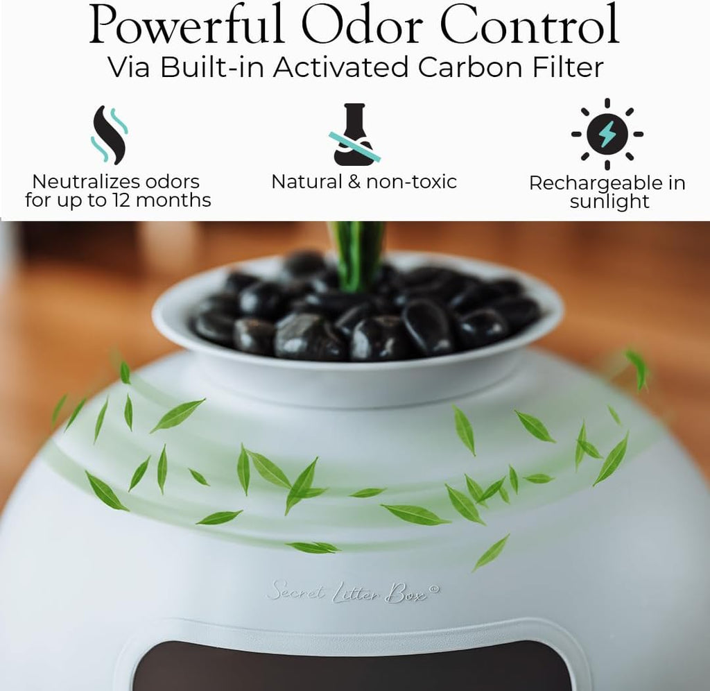 Secret Litter Box by - Hidden Litter Box Enclosure, Patented Design with Odor Control, Includes Faux Plant, Carbon