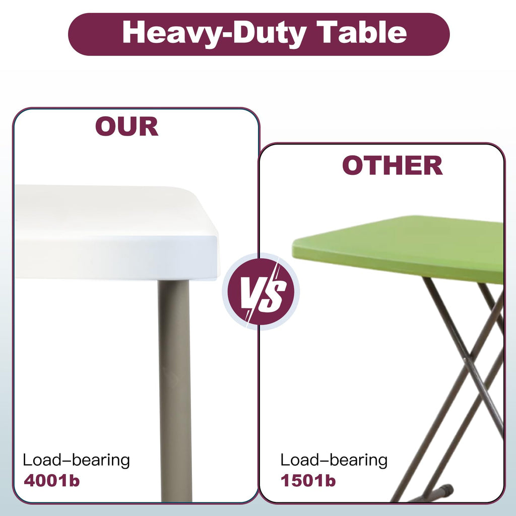 6FT Folding Table, Portable Fold-in-Half Plastic Utility Table with Carrying Handle, Heavy Duty Indoor Outdoor Dining