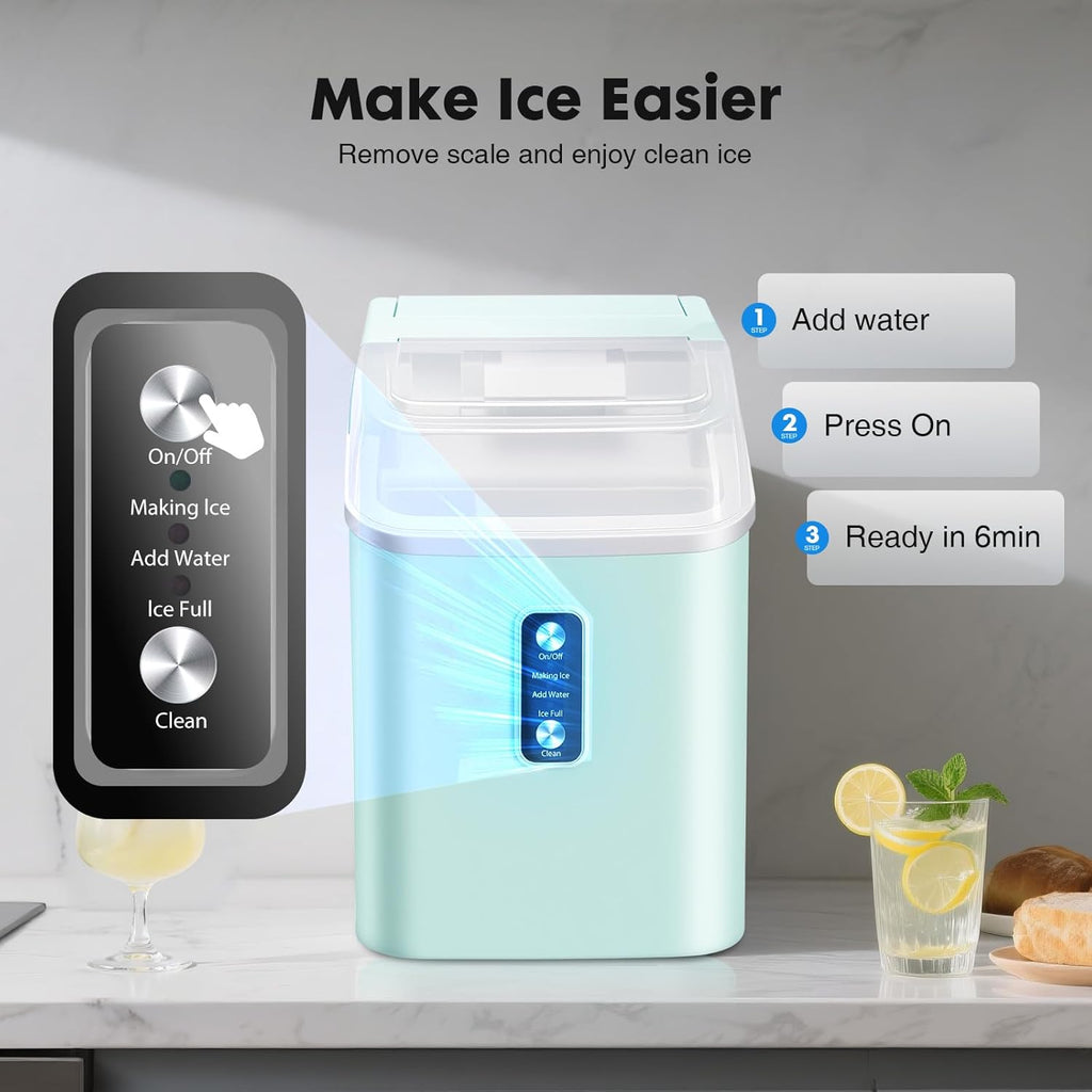 Nugget Ice Maker Countertop, Portable Ice Machine with 1.7L Water Tank, 26LBS/24H Fast Production, Auto-Cleaning &
