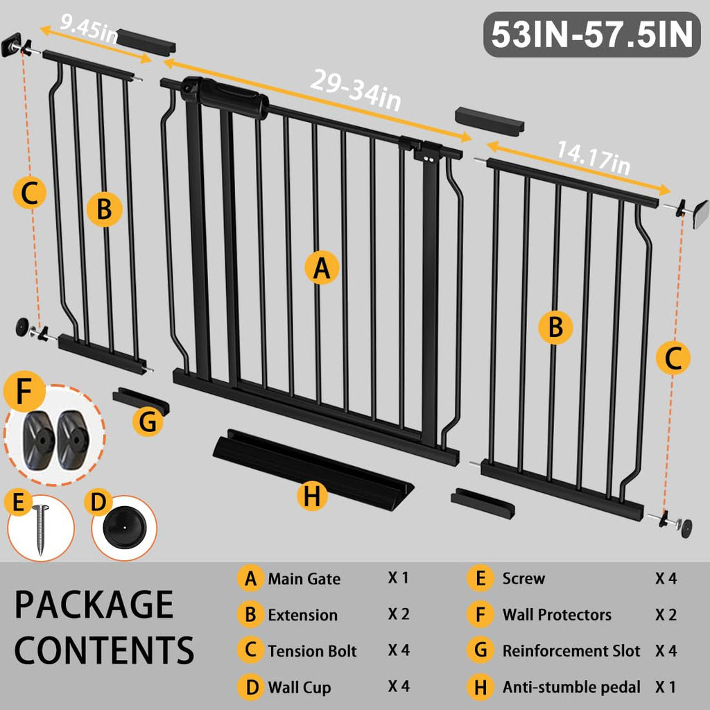 53-57.5 Inch Wide Extra Wide Baby Gate Indoor for Stairs Doorway