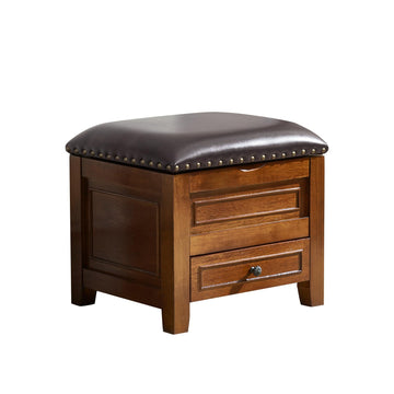 Microfiber Leather Storage Ottoman with Drawer, Small Shoe Bench