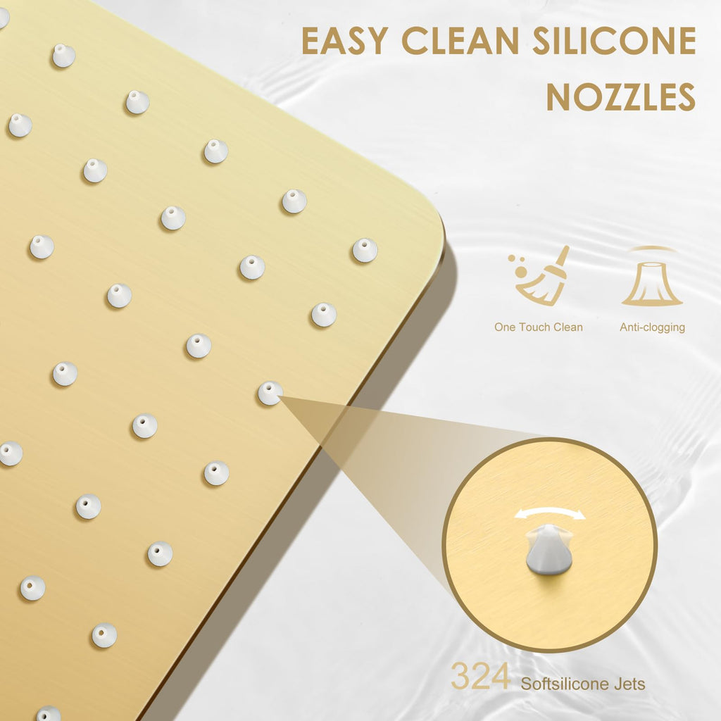 16 inch Brushed Gold Large Rain Shower Head Ceiling Mount - All Metal 304 Stainless Steel, Full Body Rainfall Shower