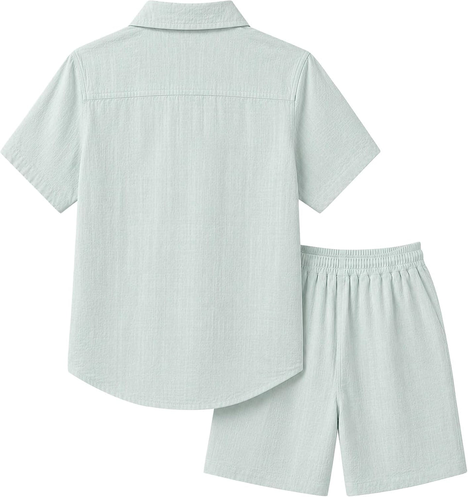 Boys 2 Piece Summer Outfits Beach Button Down Shirt Shorts Set