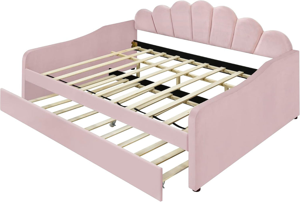 Full Size daybed with Trundle for Adults, Kids, Girls, Teens, Full Size daybed with Trundle , Velvet, Pink