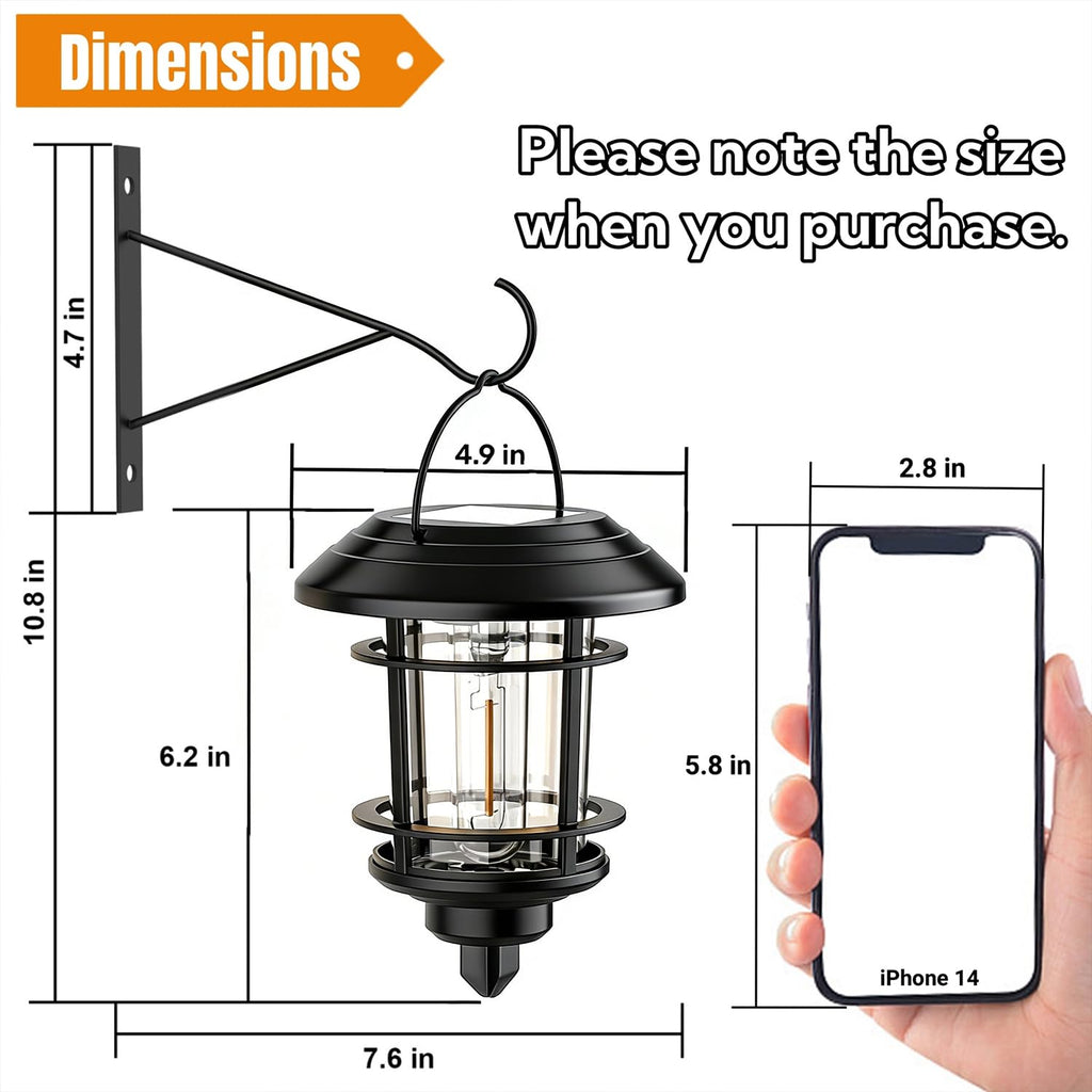 4 Pack Solar Lanterns Outdoor, Hanging Lantern Solar Garden Lights with Edison Bulb, Wall Mounted LED Light Auto