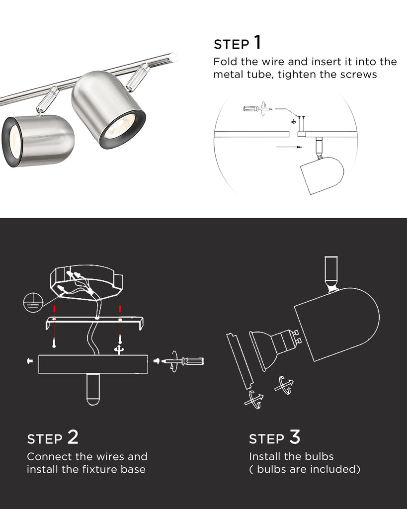 43" Track Light, Brushed Nickel LED Track Lighting Fixtures Ceiling, Rotatable LED Track Lighting Kit, Bulbs