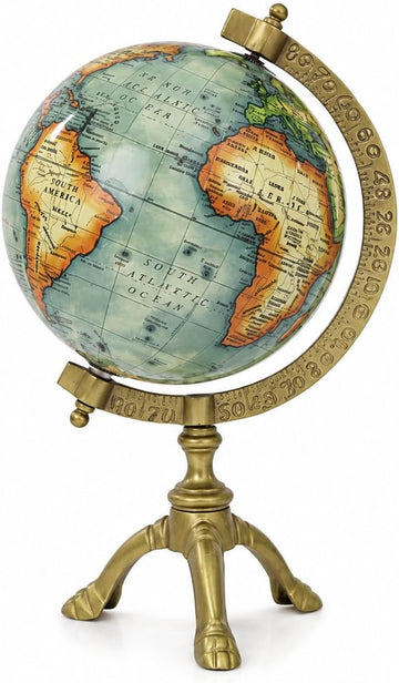 Vintage Desk Globe with Antique Brass Finish - Rotating Old World Tabletop Decor, Library & Study Room