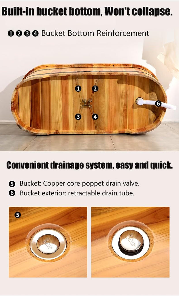 Japanese Style Wooden Soaking Tub with Steamer, Deep Cedar Bath Barrel for Adults, Freestanding Spa Bathtub for Home