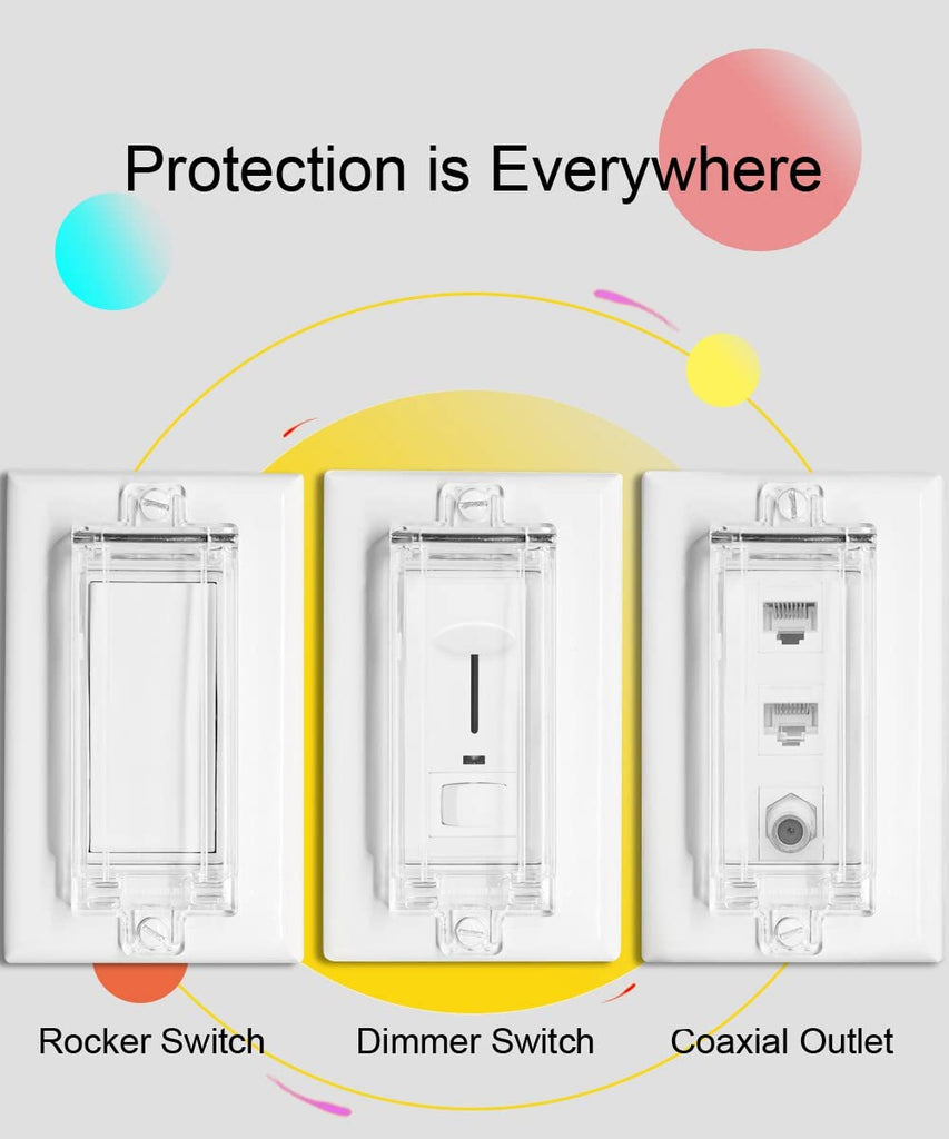 Childproof Rocker Light Switch Guard, Clear, 6 Pack