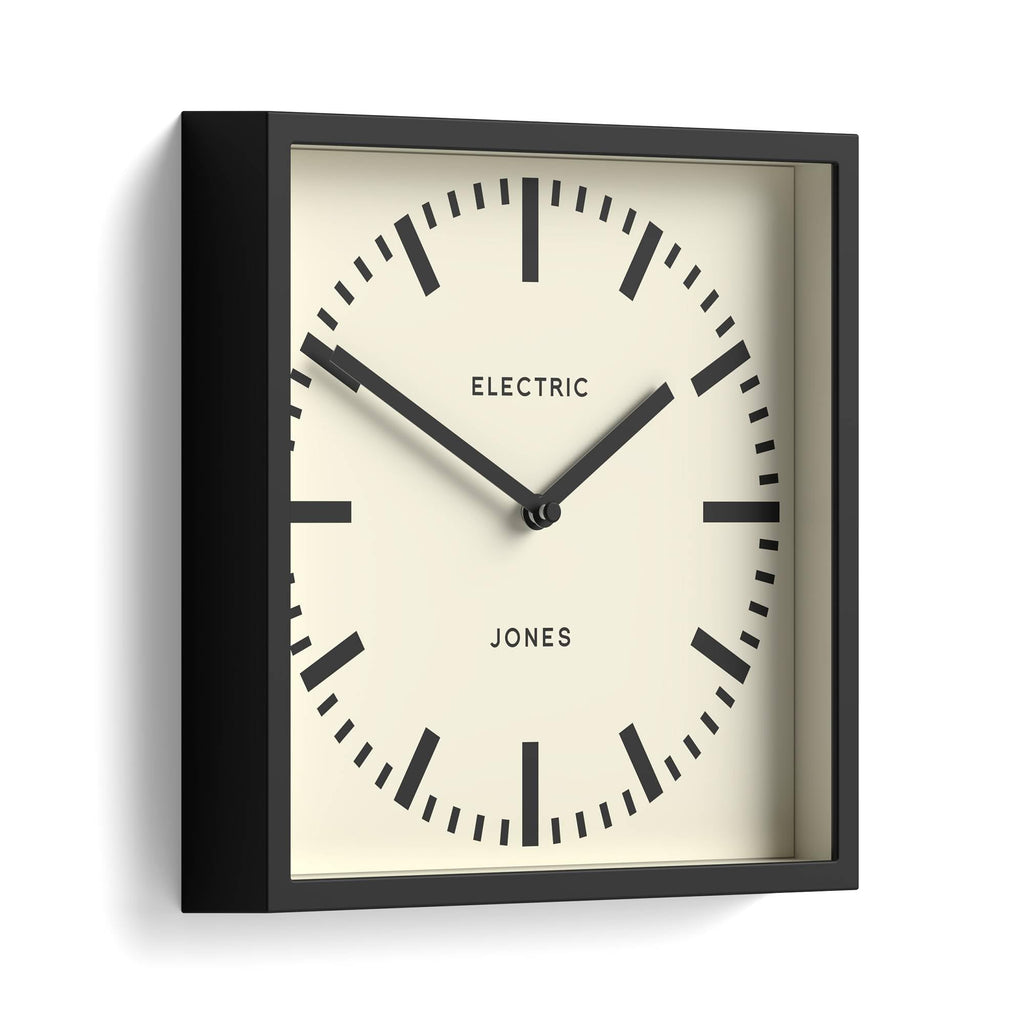 Box railway wall clock | Square station clock | 10" | Black