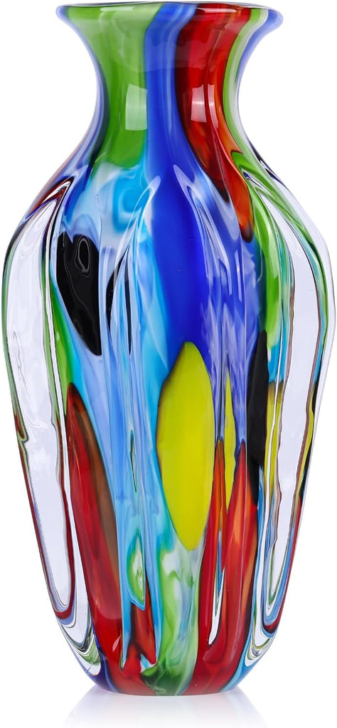 14.2 in H Large Hand Blown Glass Vase Decorative Blown Glass Decor Art Deco Vase Living Room Bedroom Office Shelf