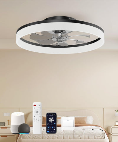 Smart Ceiling Fans with Light and Remote,20'' Low Profile Ceiling Fan with 6-Speed & Dimmable LED, Alexa/APP Home Voice Control, App, Reversible Airflow, App Timer, for Bedroom (Black) A101-B0F18MM3RG