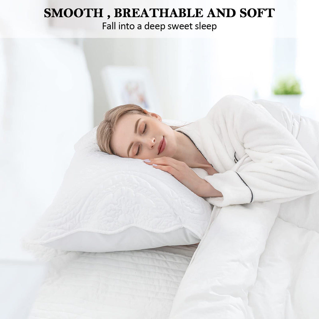 Quilted Pillow Shams Set of 2, Decorative Microfiber King Bed Pillow Shams, Soft Breathable Pillow Covers with