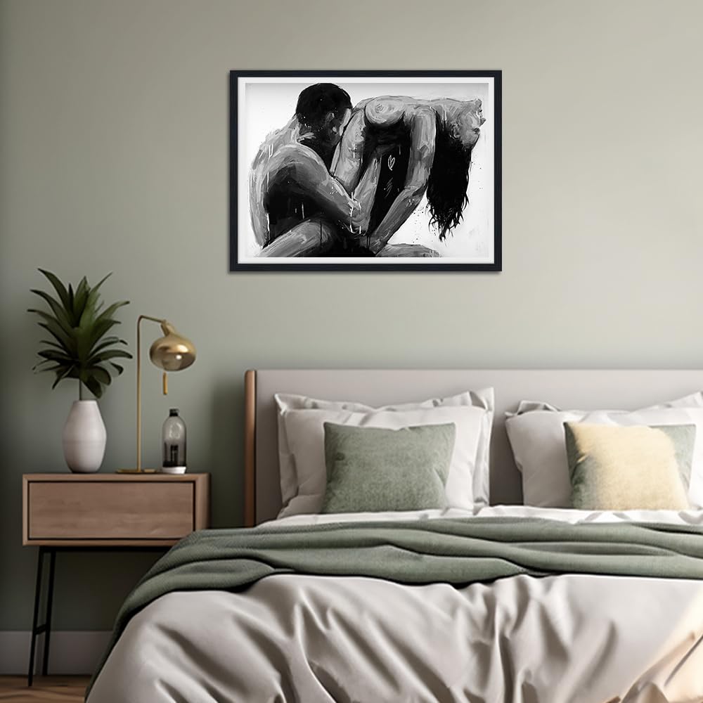 Framed Canvas Print Wall Art Abstract Black and White Poster Woman and Man Abstract Body Artwork Modern Home Decor