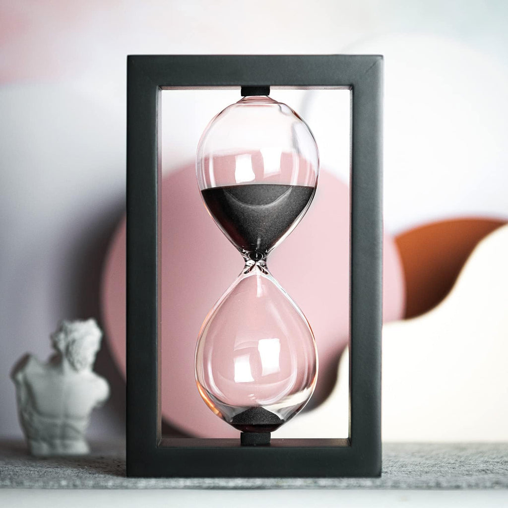 Hourglass 60 Minute Decorative Sand Timer, Wooden Black Sand Clock