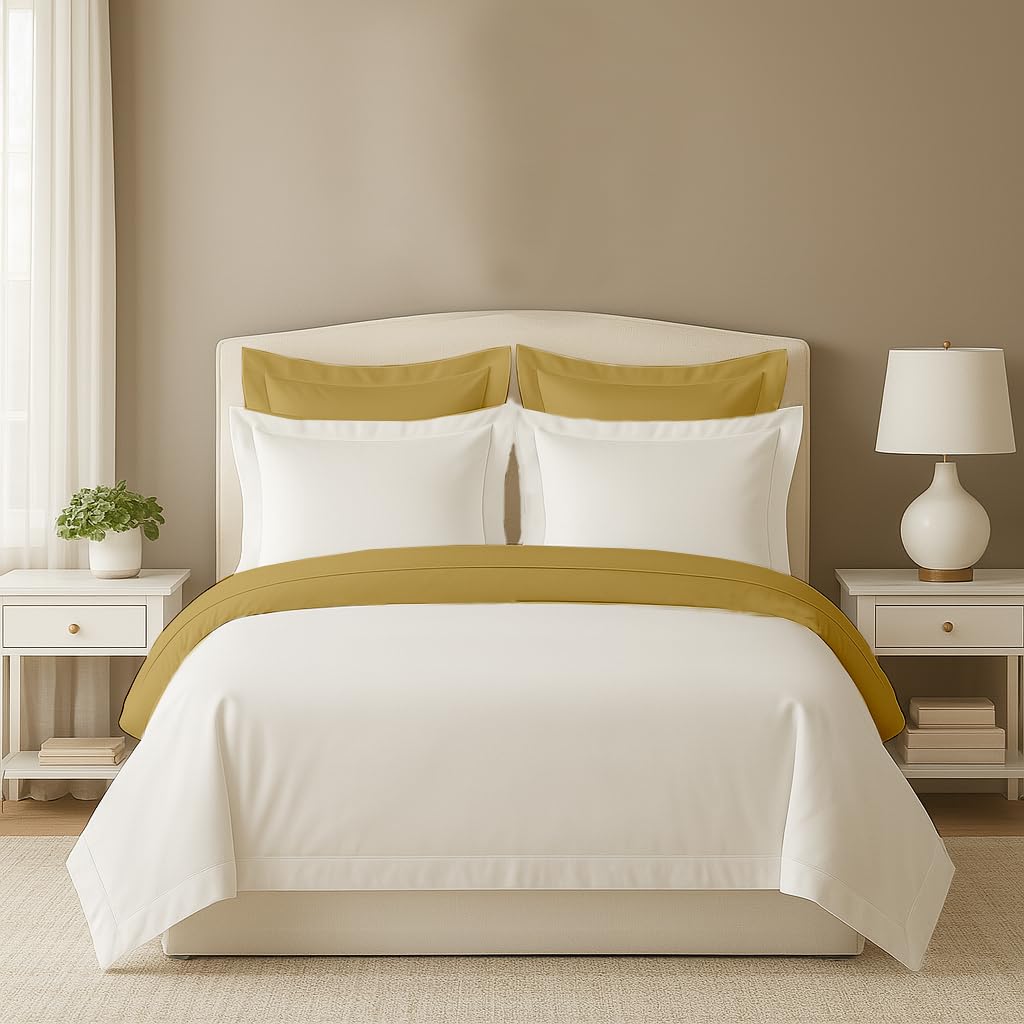 5PC Reversible Duvet Cover Set California King 104x98 - 100% Egyptian Cotton, Sateen, Soft & Cooling, Hidden Zipper &