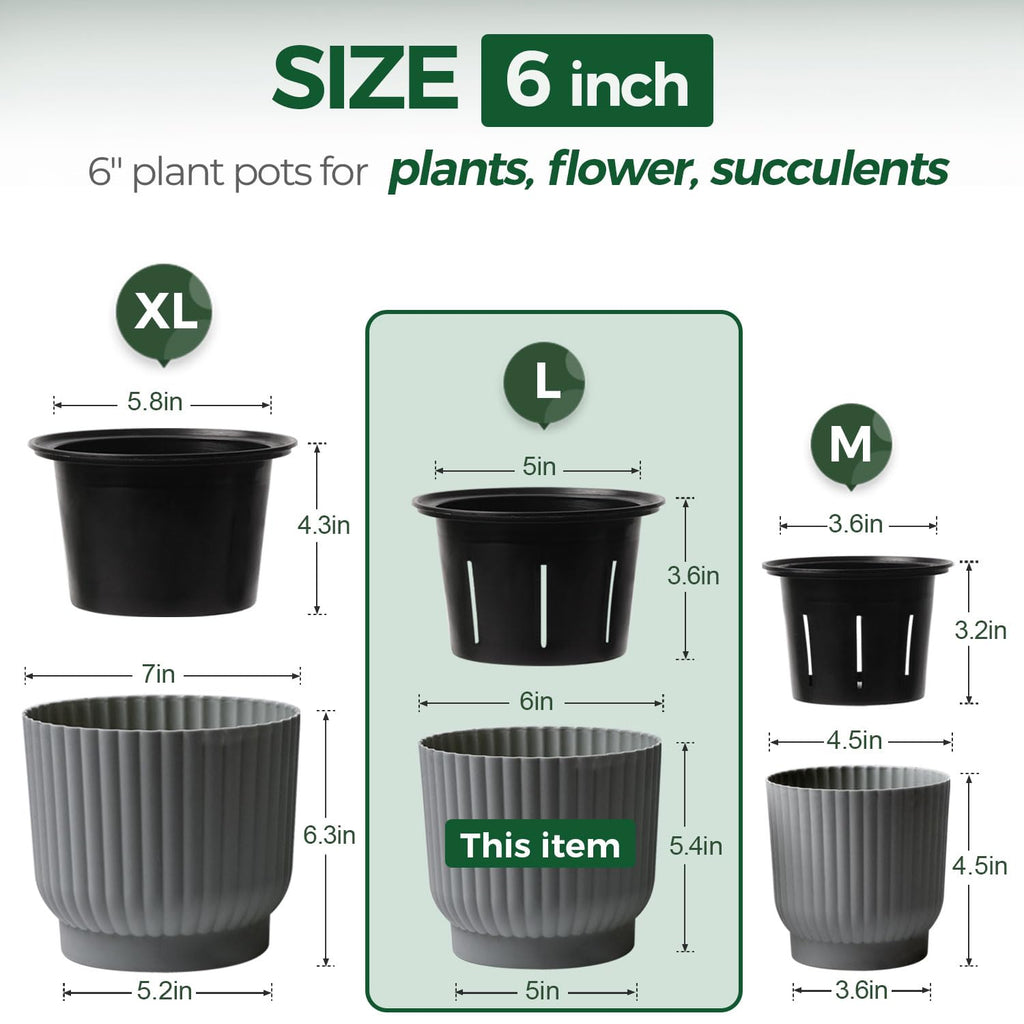 Self Watering Pots for Indoor Plants, 6 Inch 6 Pack Planter Gray