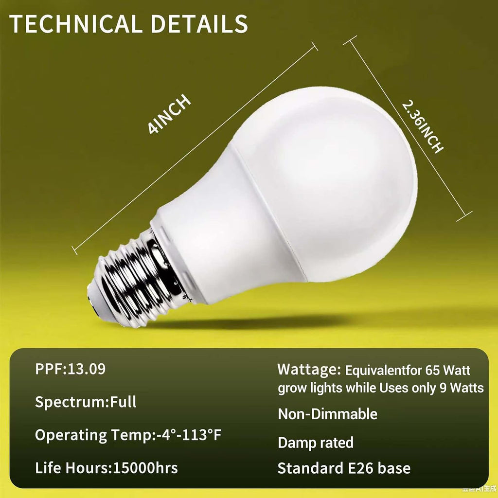 LED A19 Plant Grow Light Bulbs Full Spectrum with 13.09 PPF