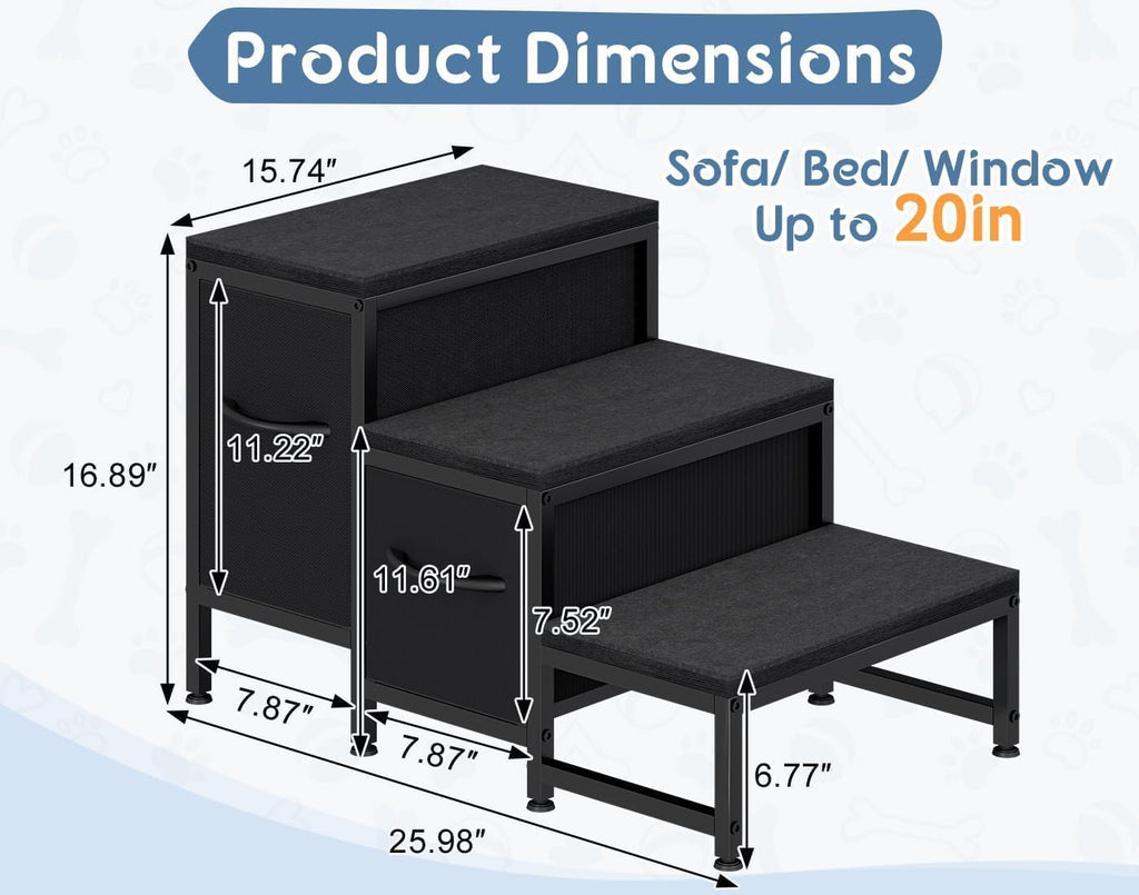 Dog Stairs for Bed, 3-Step Metal Dog Steps for Small &Medium Dogs