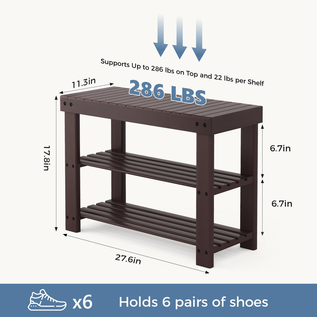3-Tier Wooden Shoe Rack Bench with Storage