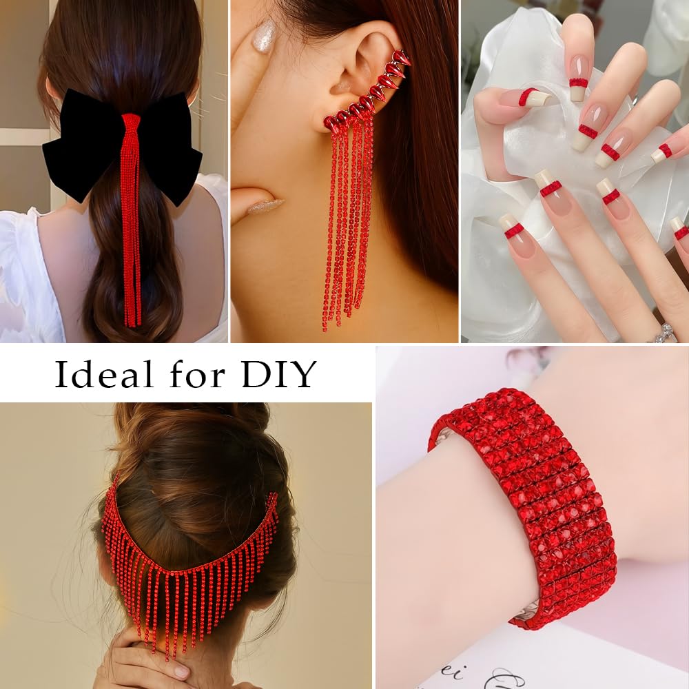 Rhinestone Chain 2mm Rhinestone Trim Roll Red Diamond Chain Strips Crystal Rhinestone Close Chain Bling - 10 Yards