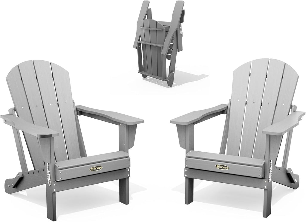 Folding Adirondack Chair Set of 2, HDPE All-Weather Outdoor Chair | Fire Pit Chair, Plastic Patio Chair for Deck, for