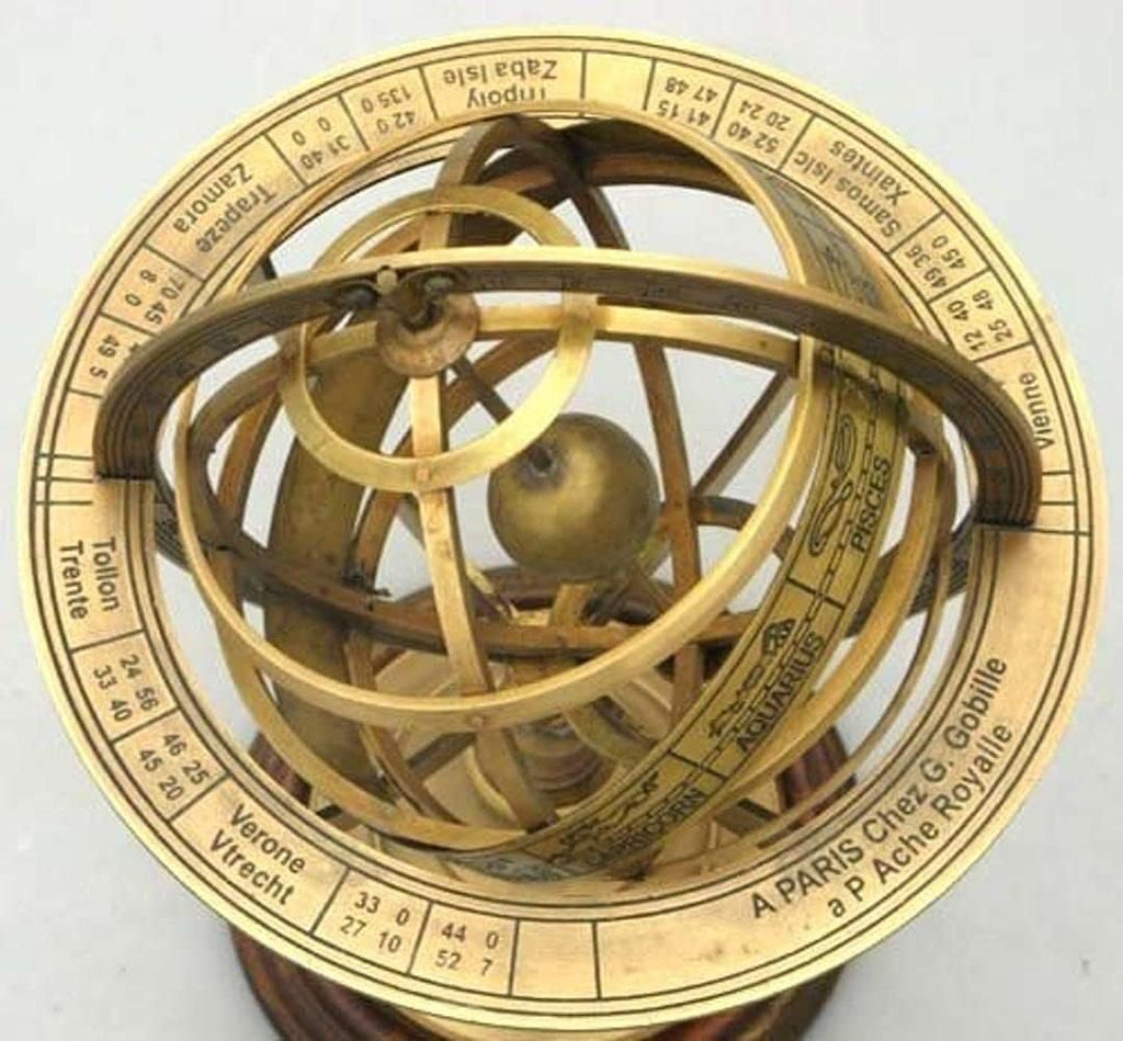 RedSkyTrader Brass Antique Finish Armillary Celestial Globe with Zodiac Engravings