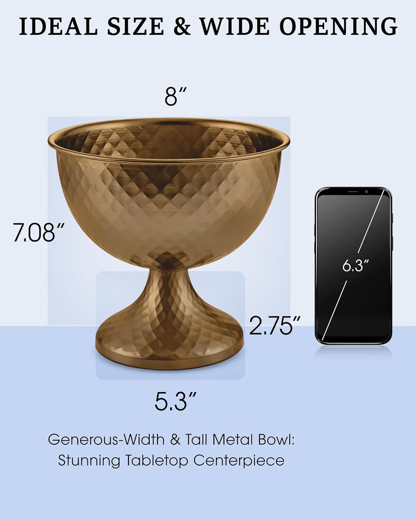 8.25'' Wide 7.3''High Decorative Bowl Vase Set of 10,Distressed Gold Metal Compote Bowl for Tables,Urn Vases for