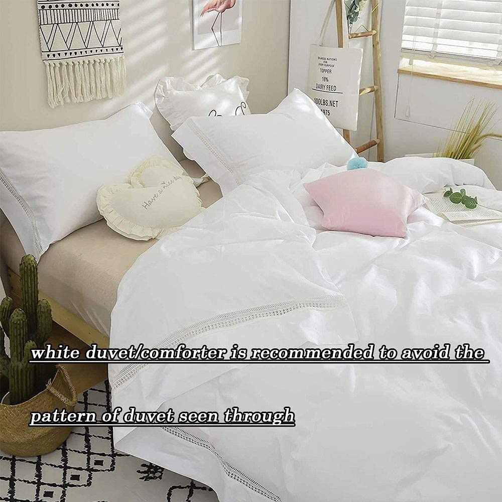 White Duvet Cover Premium 100% Cotton Farmhouse Bedding Soft Elegant Guipure Lace Fringe Hotel Quality Romantic Bed