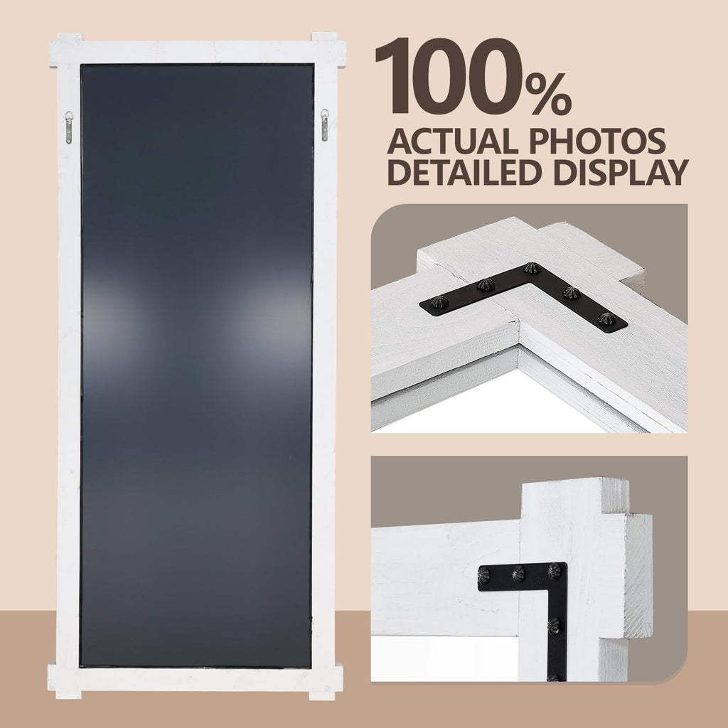 65x24 Inch Full Length Mirror, Pine Wood Frame Mirror, White