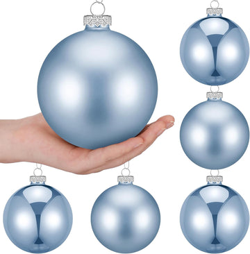 Inch Glass Christmas Ball Ornaments, Large Xmas Hanging Decorations, Matte and Shiny Round Baubles - Set of 6