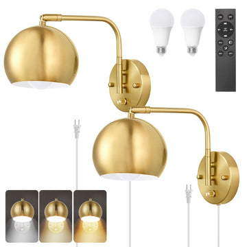 Wall Sconce with Remote Control, Plug in Wall Sconces Dimming 0-100% and Adjustable Color Temperature