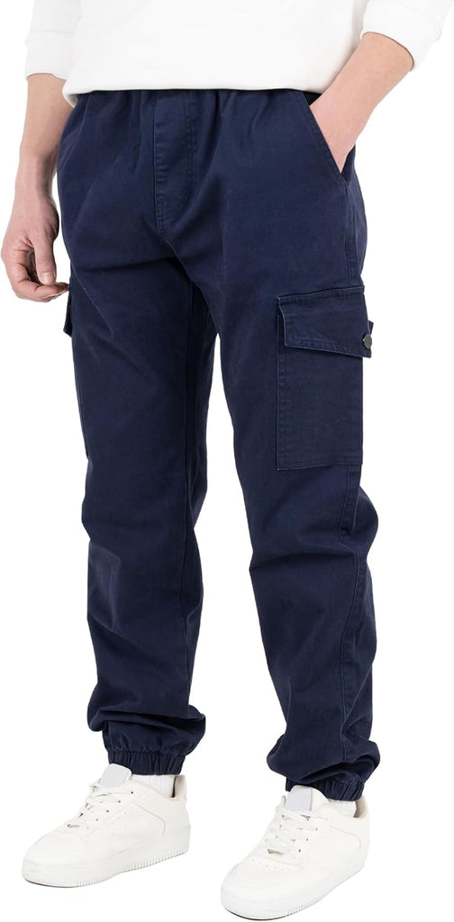 Boys Cargo Pants Stretch Cotton Twill Elastic Waist