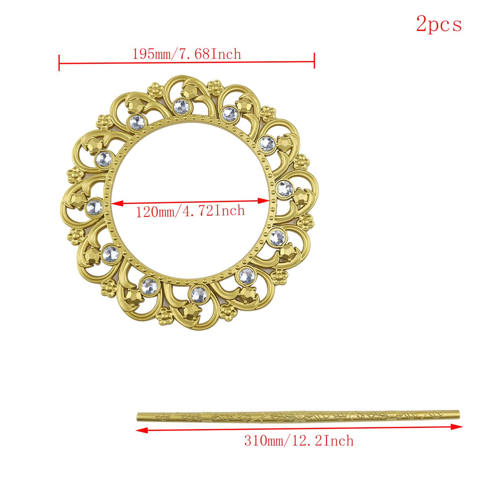 Gold Curtain Tiebacks, Round Drapery Holdbacks, 12 Crystals - 2 Pack