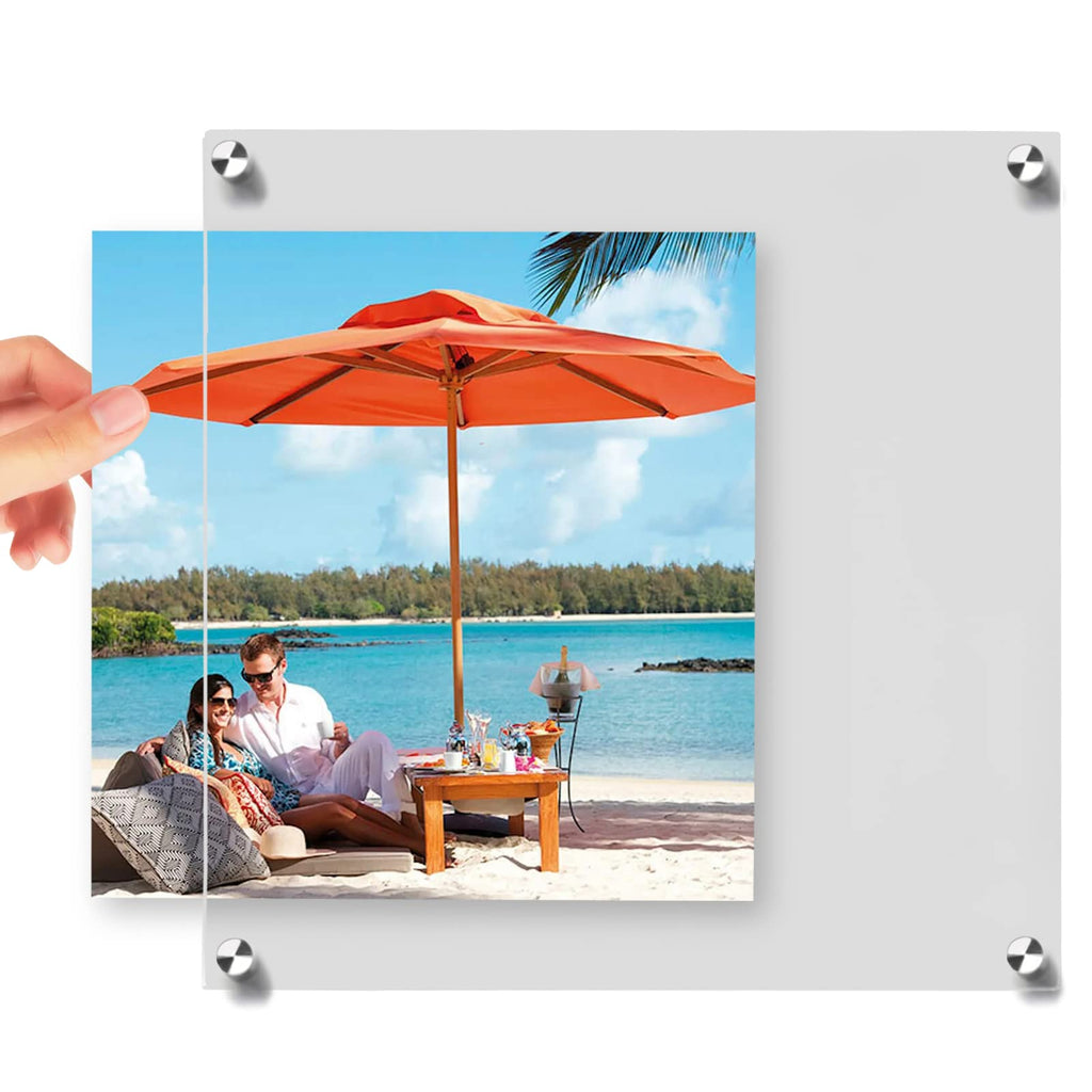 8x8 Clear Acrylic Wall Mount Floating Frameless Picture Frame, Clear Acrylic Photo Frame for Wall, Frameless Picture