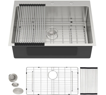 30"x22" Drop In - 16 Gauge 304 Stainless Steel Drop-In Single Bowl Round Corners Top Mount OverMount Sink Basin