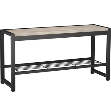2 Tiers Shoe Bench, Retro Industrial Shoe Storage Bench with Mesh Shelf and Sturdy Metal Frame, Metal Shoe Rack Bench