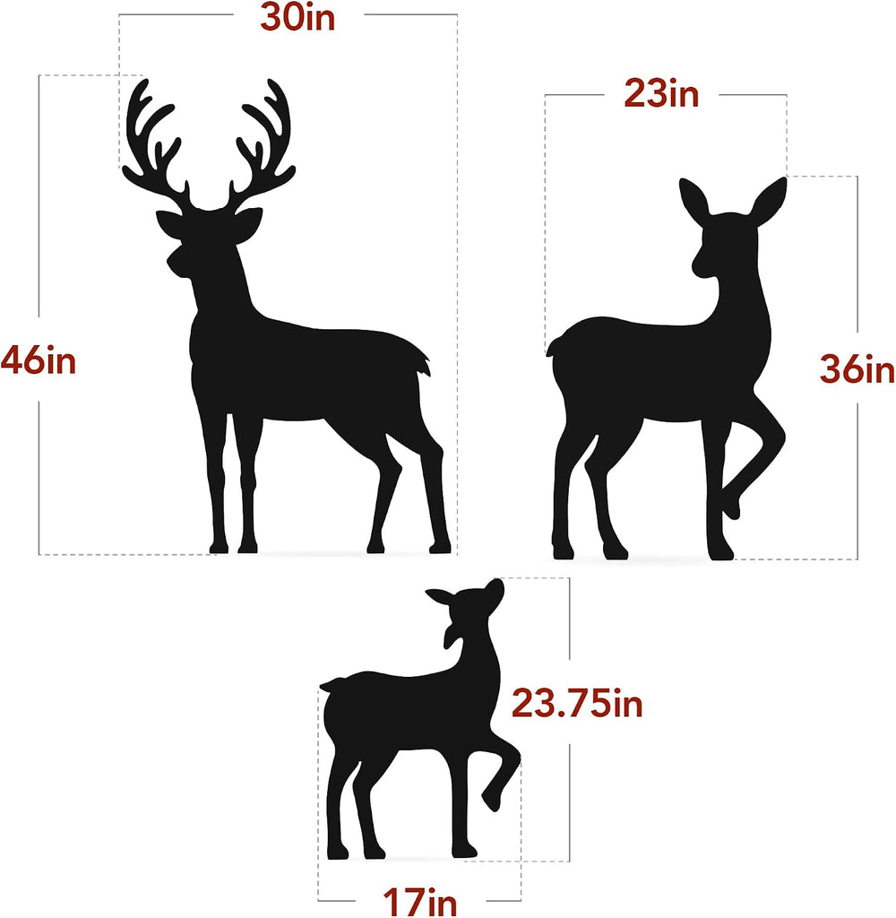 3-Piece 46in 2D Deer Family Silhouette Set, Outdoor PVC Christmas Yard Decoration w/Buck, Doe, Fawn, Weather