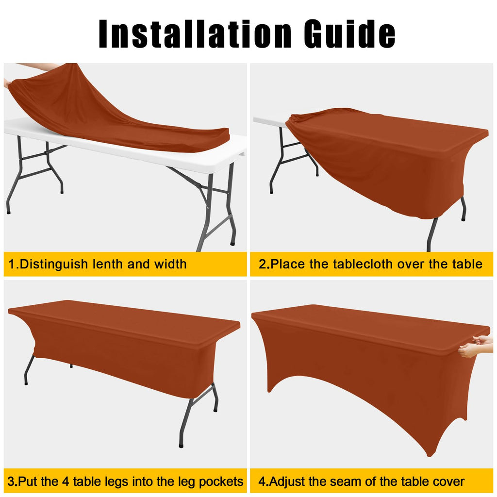 2 Pack Spandex Table Cloth 6FT, Elastic Fitted Terracotta Tablecloth