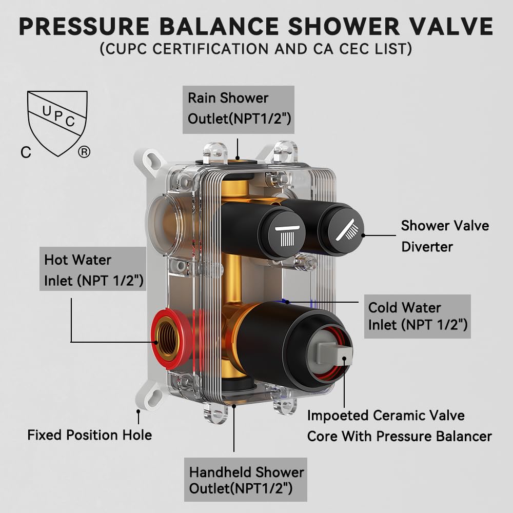 Rainfall Shower System, 10" Ceiling Mount Rain Showerhead and 6" Wall Mounted Rainfall Shower for Couples, On Off