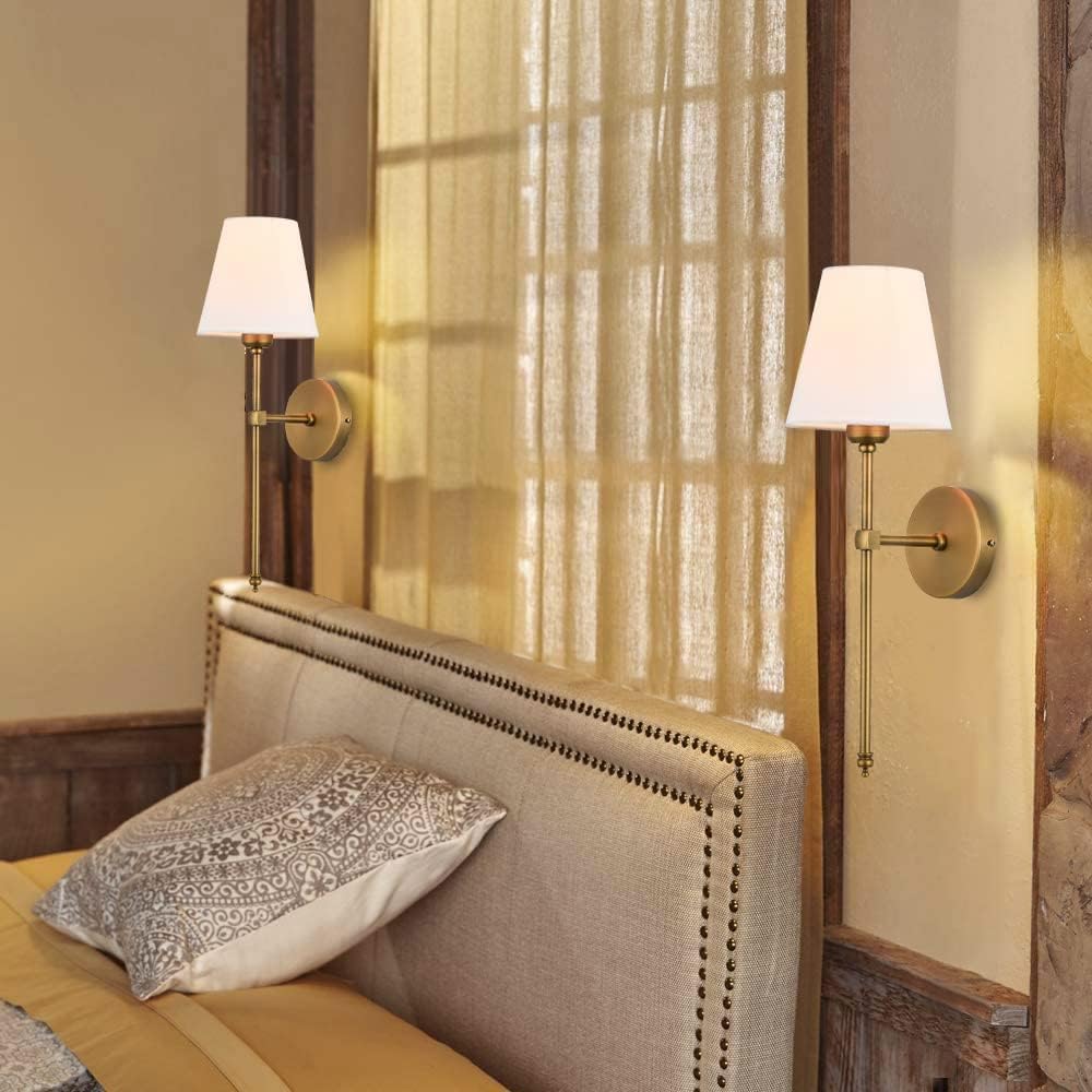 Wall Sconces Sets of 2, Hardwired Classic Brushed Brass Sconces Wall Lighting, Bathroom Vanity Light Fixture with