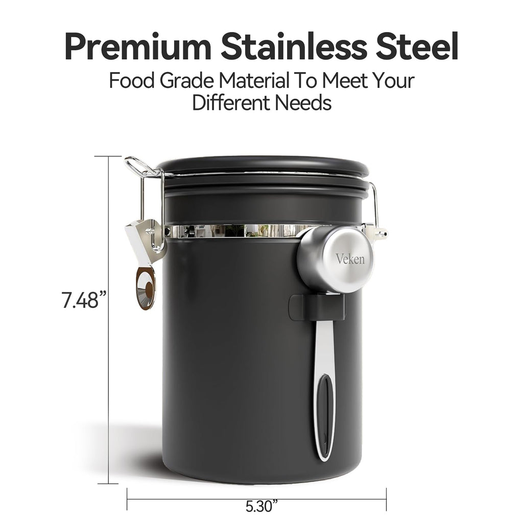 Coffee Canister with Window, Airtight Stainless Steel Container, 22OZ