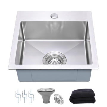 Drop-in Bar Sink 15"x15" Single Bowl: 3D Micro-pebble Embossed
