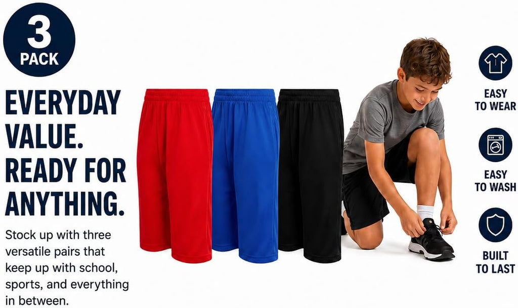 Boys Basketball Shorts 3 Pack Performance Active Mesh Shorts