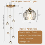 7-Light Pendant Light Fixtures, 21W Crystal Raindrop Chandelier Cluster Modern, Brass Ceiling Light Fixture Chandelier with Clear Cut Crystal for Dining Room Foyer Hallway A116-B0B6CMD1KC