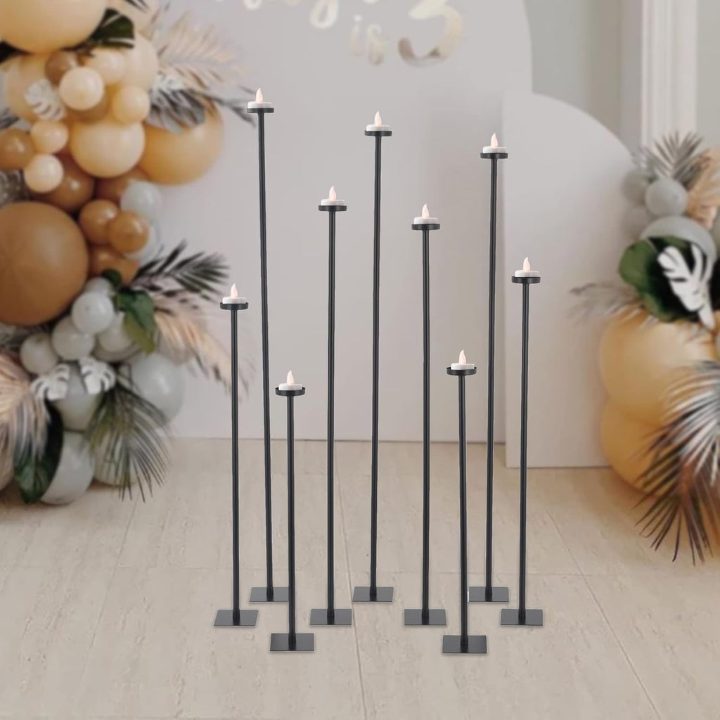 9-Piece Black Floor Candle Holders Set - 42" Tall Tiered Candelabra, Adjustable Iron Tealight Stands, DIY Home Decor