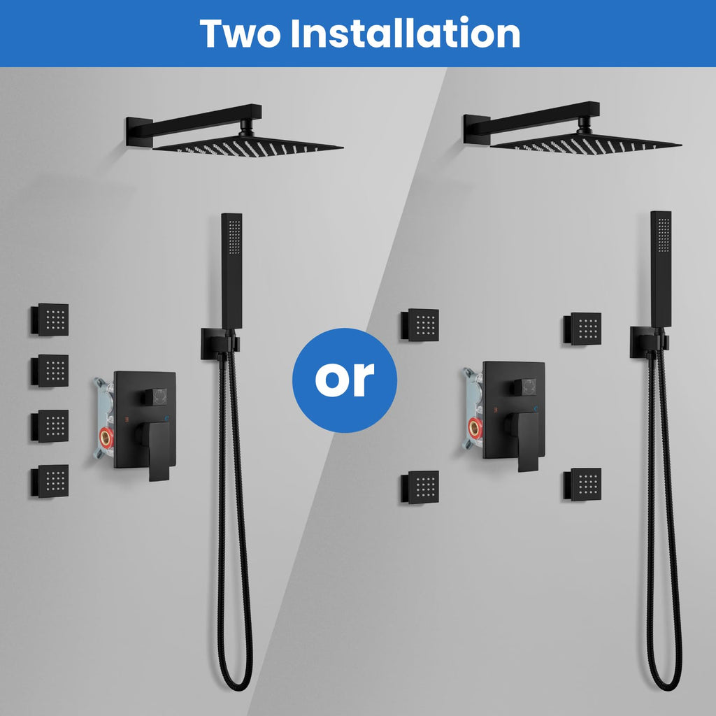Rainfall Shower System with Full Body Jets 4pcs Matte Black