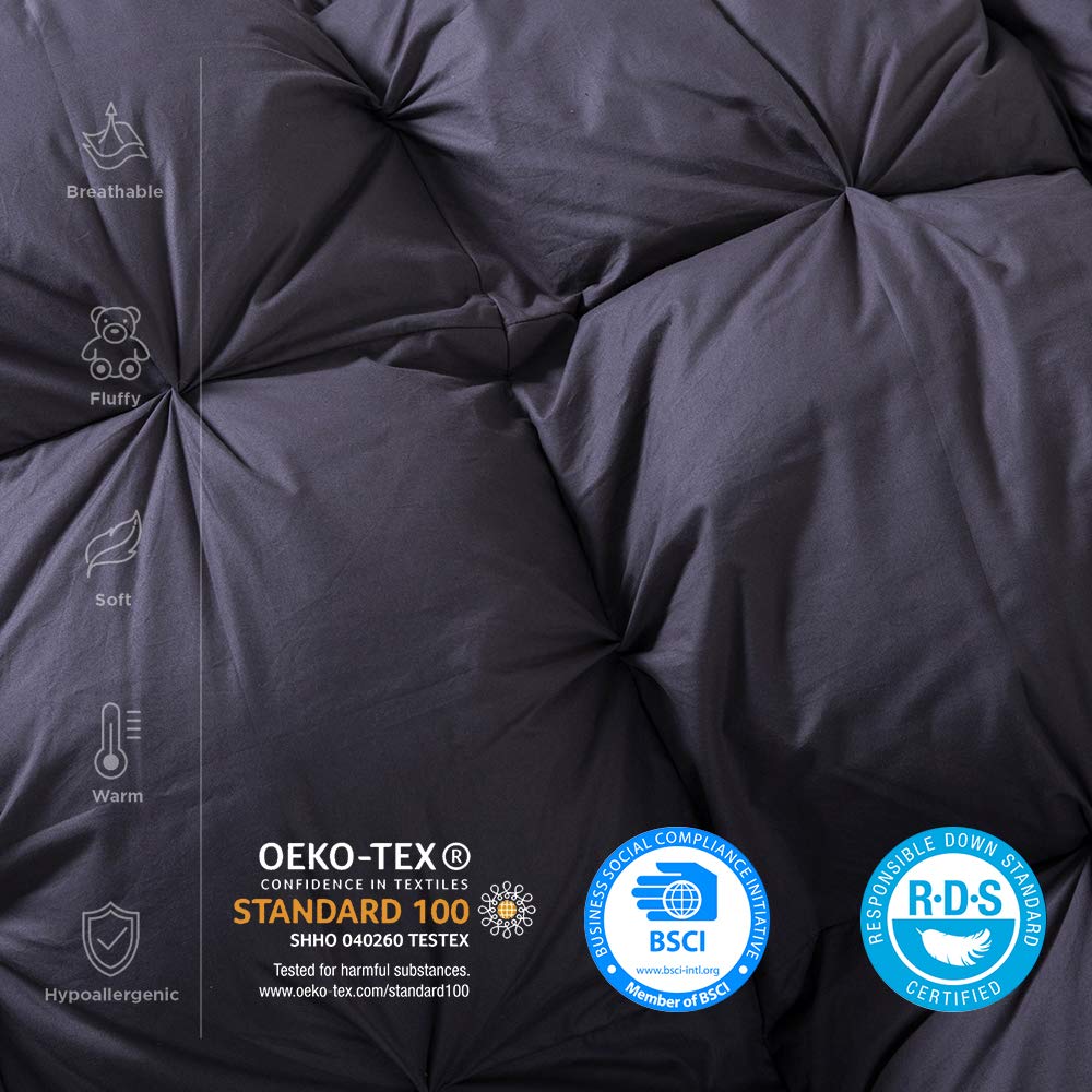 Luxurious Light Weight Goose Down Comforter King Size Duvet Insert, Classic Gray, Premium Baffle Box, 100% Egyptian