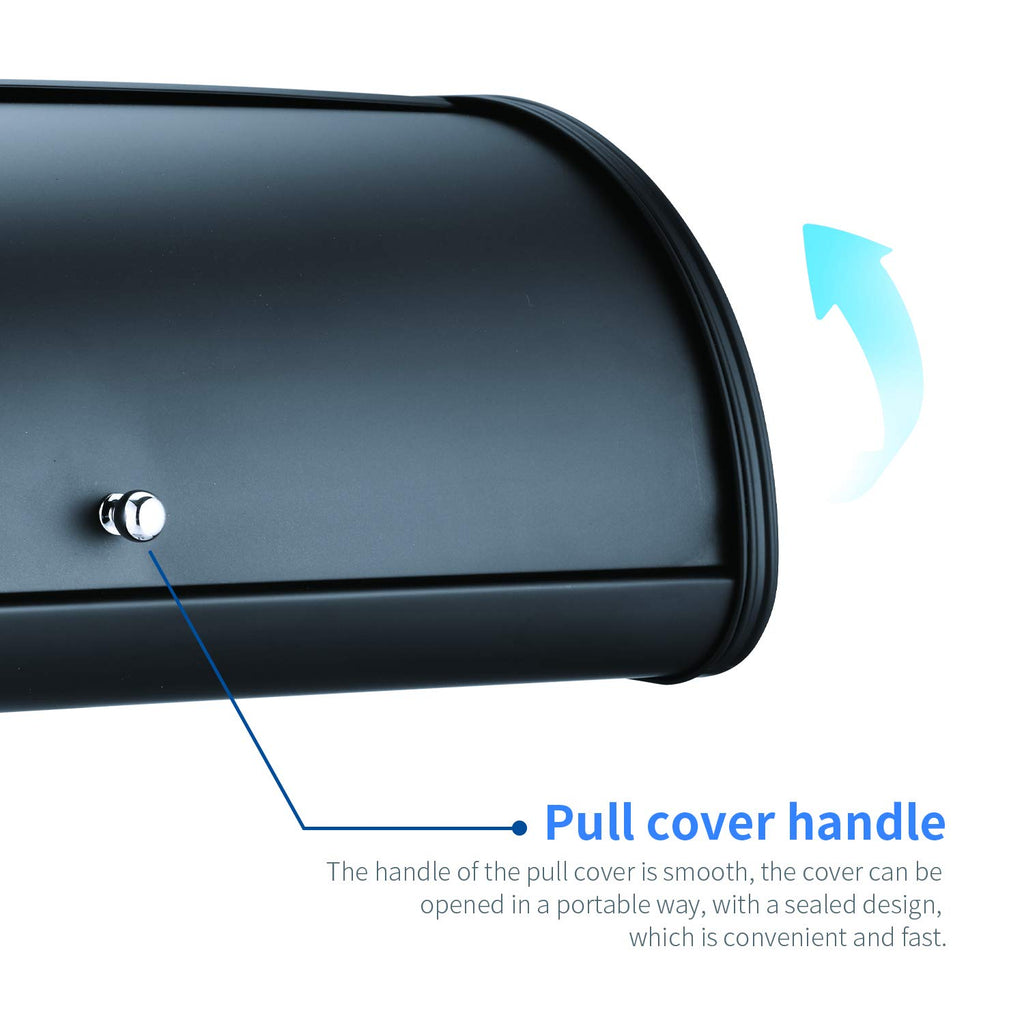 Stainless Steel with Roll Up Lid, For Easy Kitchen Counter Storage, Bread Bin Holder,17.5X11.5X7.5 inch, Matte Black