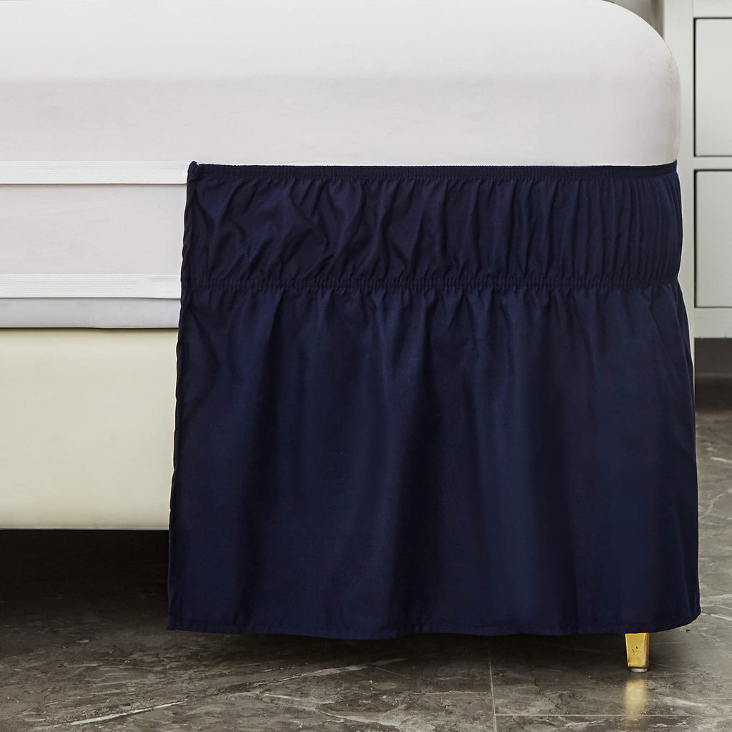 Wrap Around Bed Skirt for Queen & King Beds, 16" Drop, Navy Blue